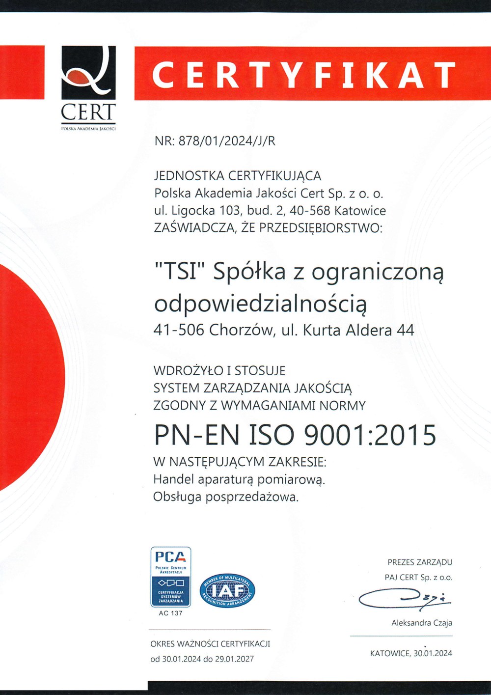 Certyfikat ISO 9001